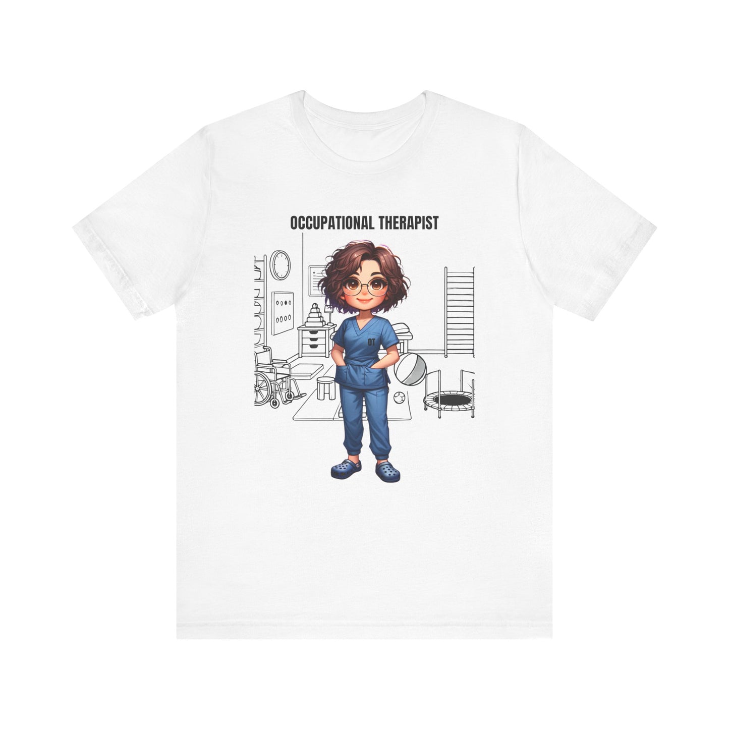 OT clinic, rehab ctr., etc. (brown hair, glasses) Jersey Short Sleeve Tee