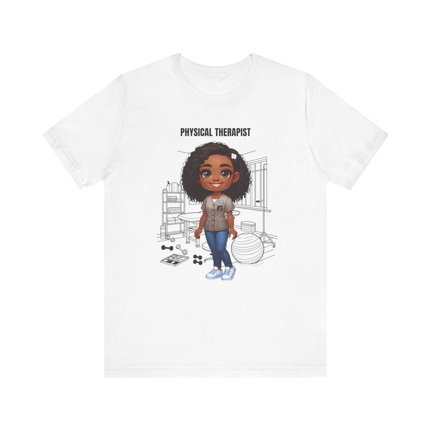 Physical Therapist Caricature-clinic, rehab ctr. etc., (BL black hair) Jersey Short Sleeve Tee