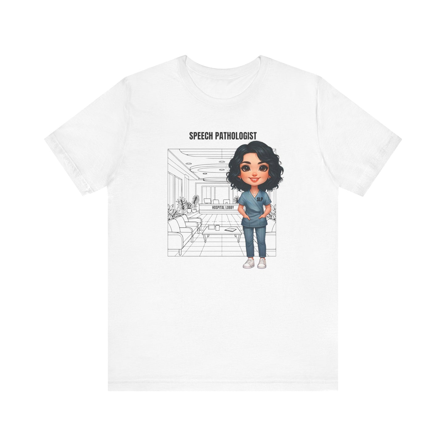 Speech Pathologist Caricature-Hospital (black hair) Jersey Short Sleeve Tee