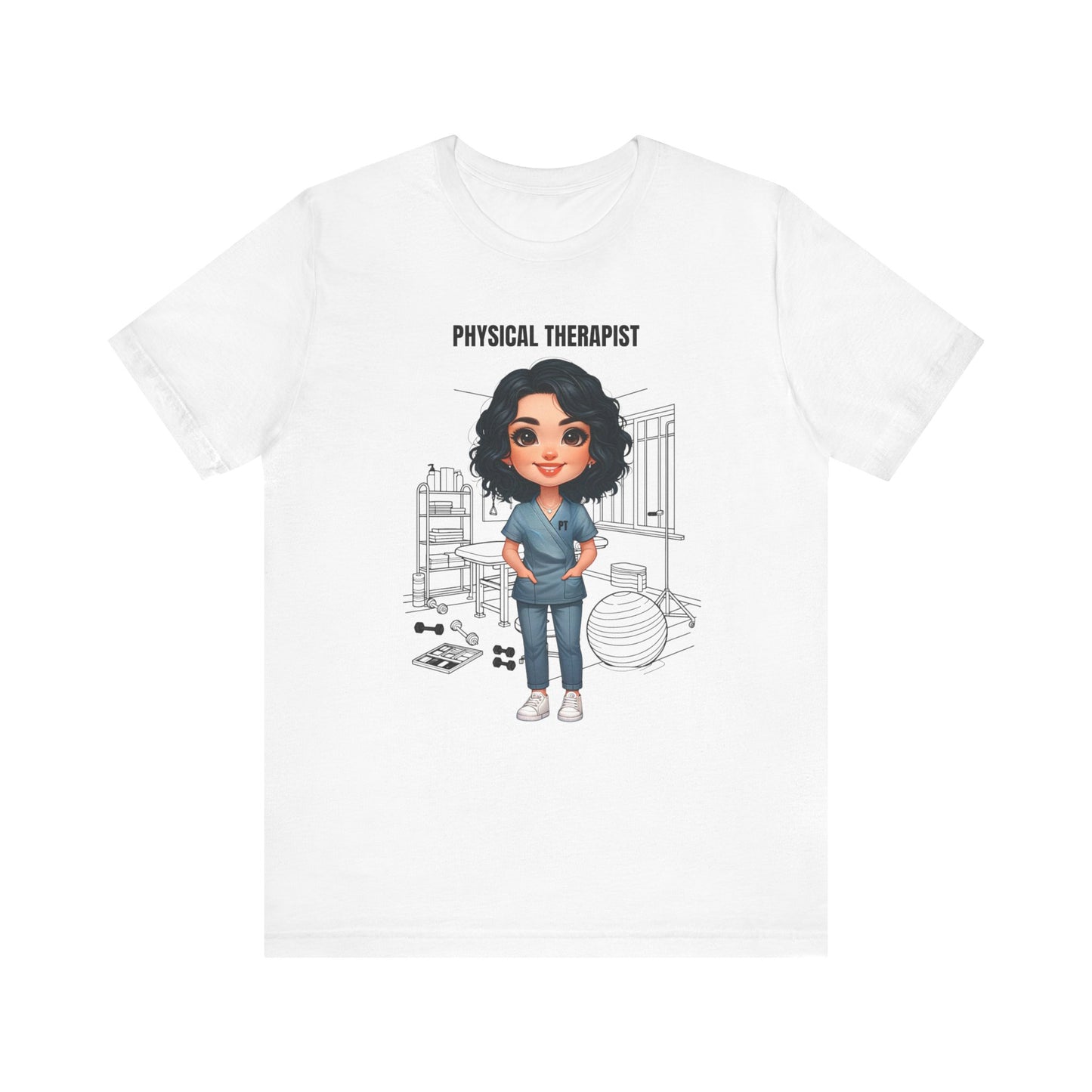 Physical Therapist Caricature-clinic, rehab ctr. etc., (black hair) Jersey Short Sleeve Tee