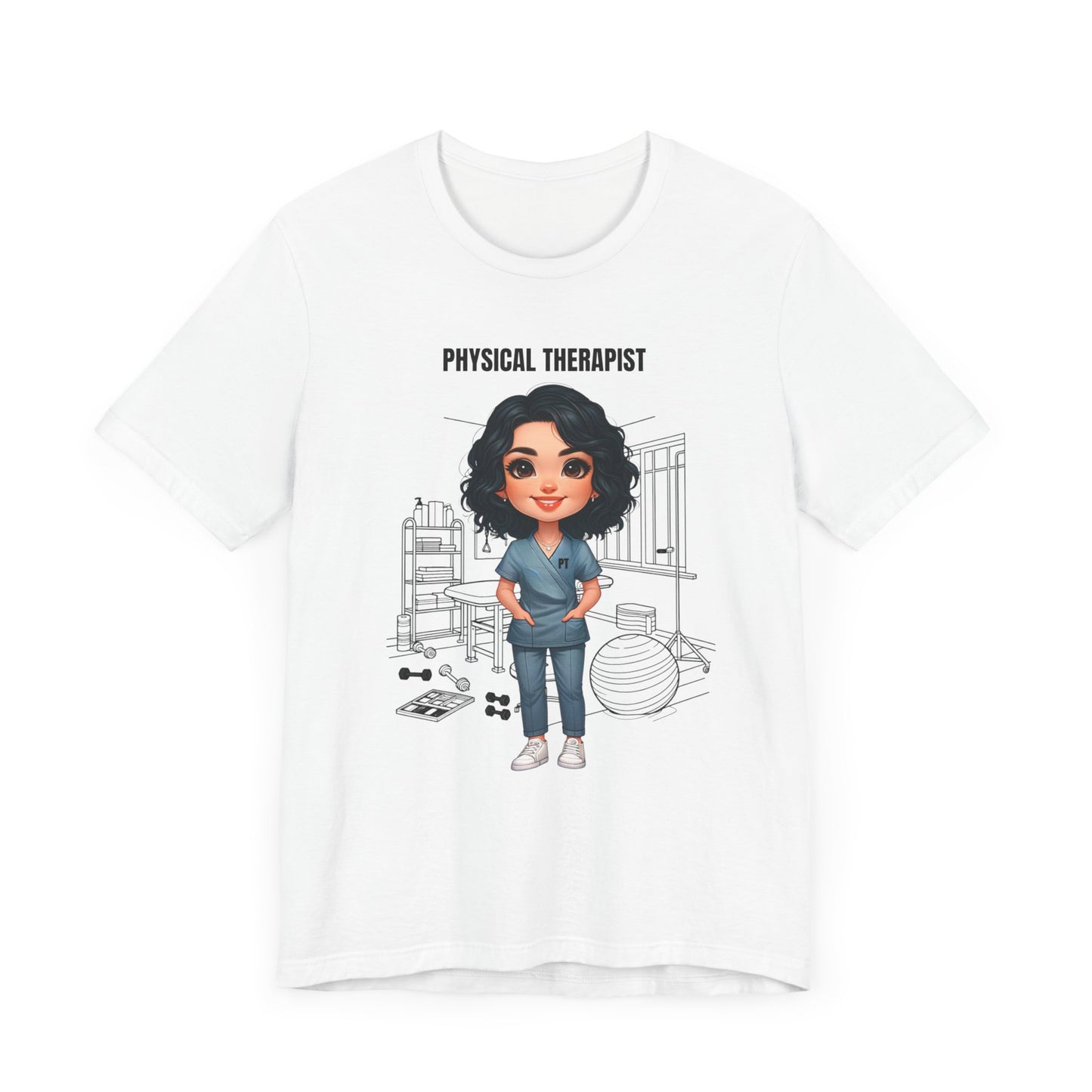 Physical Therapist Caricature-clinic, rehab ctr. etc., (black hair) Jersey Short Sleeve Tee