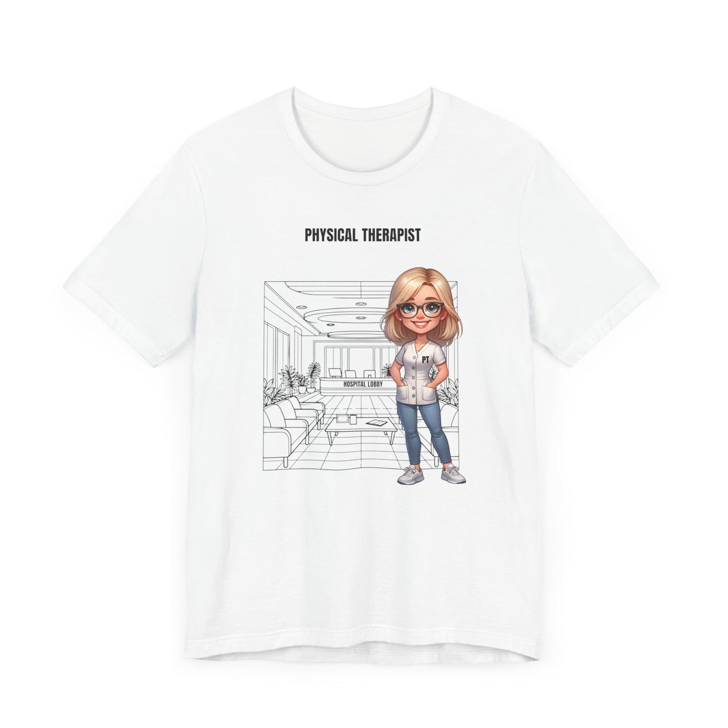 PT Caricature-hospital, (blonde hair, glasses) Jersey Short Sleeve Tee