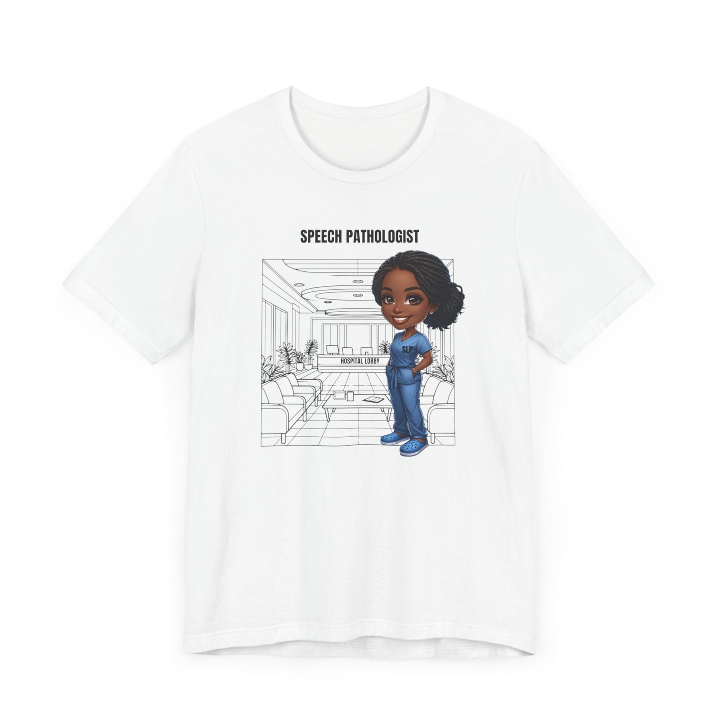 Speech Pathologist Caricature-Hospital (BL/braids) Jersey Short Sleeve Tee