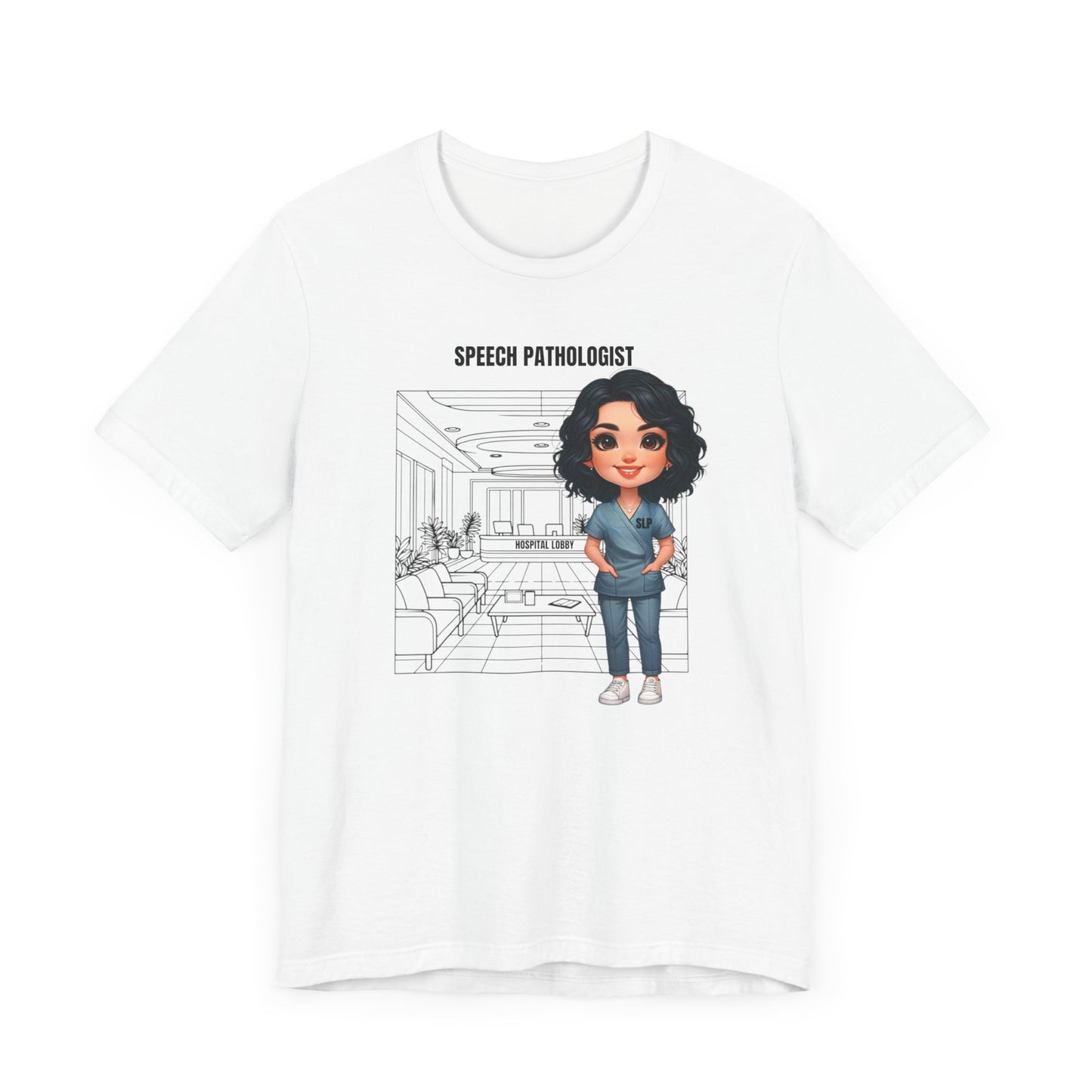 Speech Pathologist Caricature-Hospital (black hair) Jersey Short Sleeve Tee