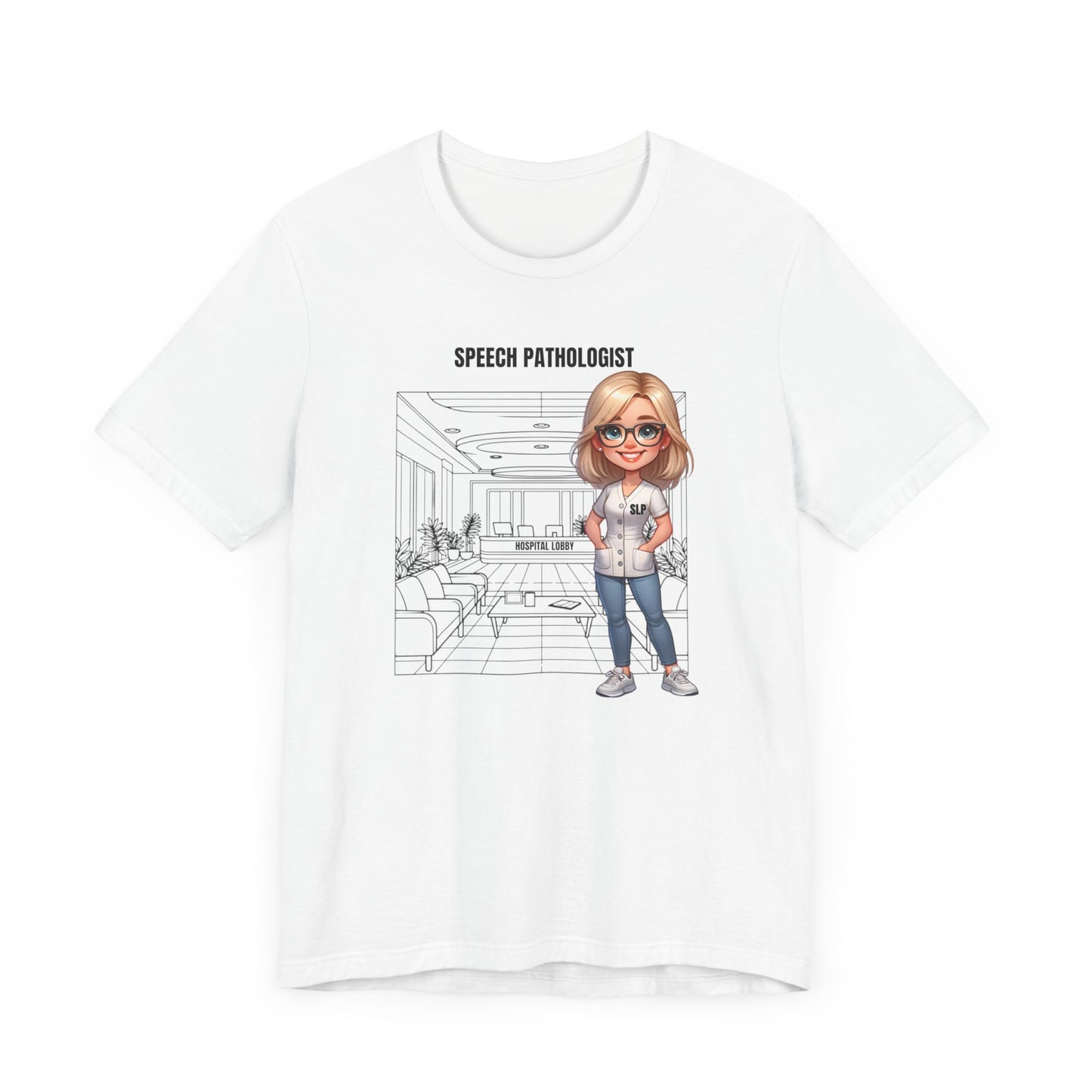 Speech Pathologist Caricature-Hospital (blonde hair/glasses) Jersey Short Sleeve Tee