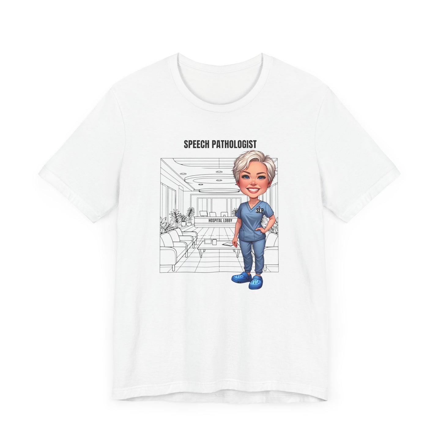 Speech Pathologist Caricature-Hospital (pixie hairstyle) Jersey Short Sleeve Tee