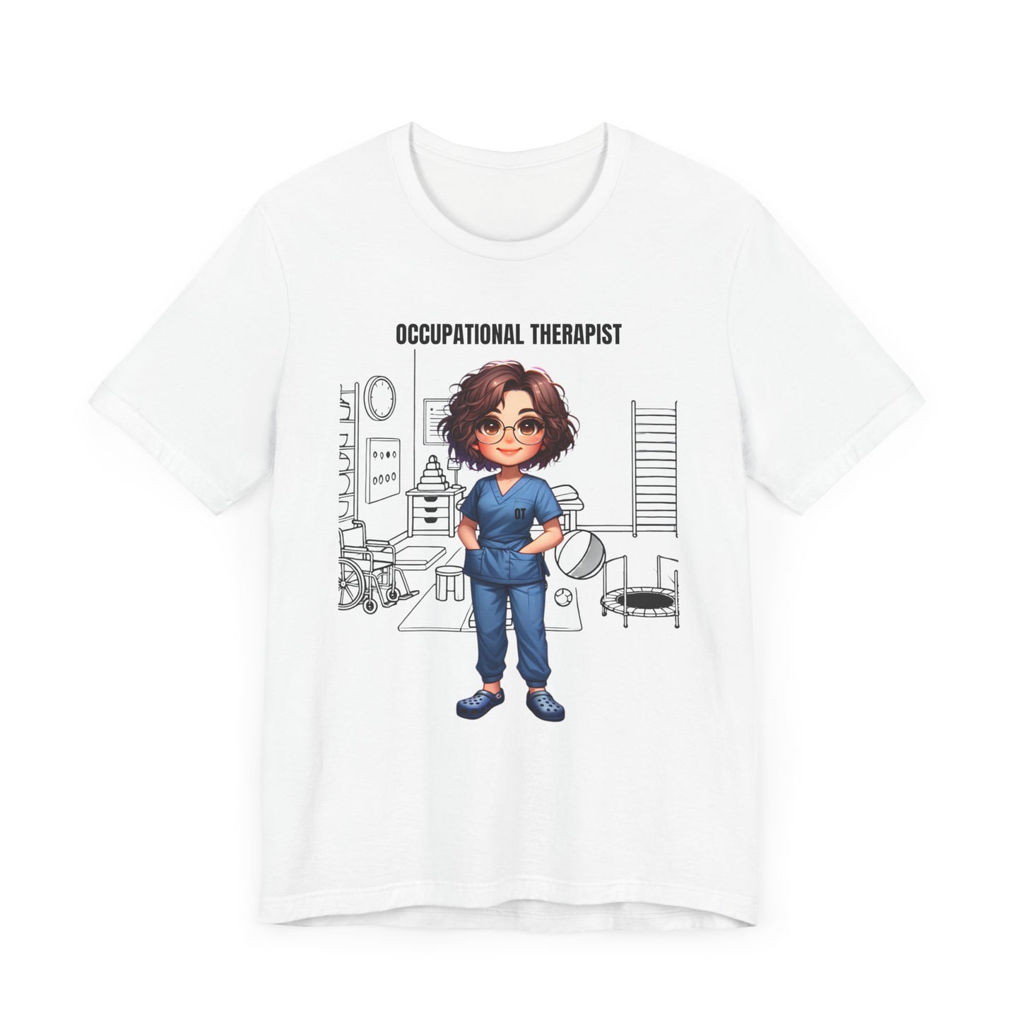 OT clinic, rehab ctr., etc. (brown hair, glasses) Jersey Short Sleeve Tee