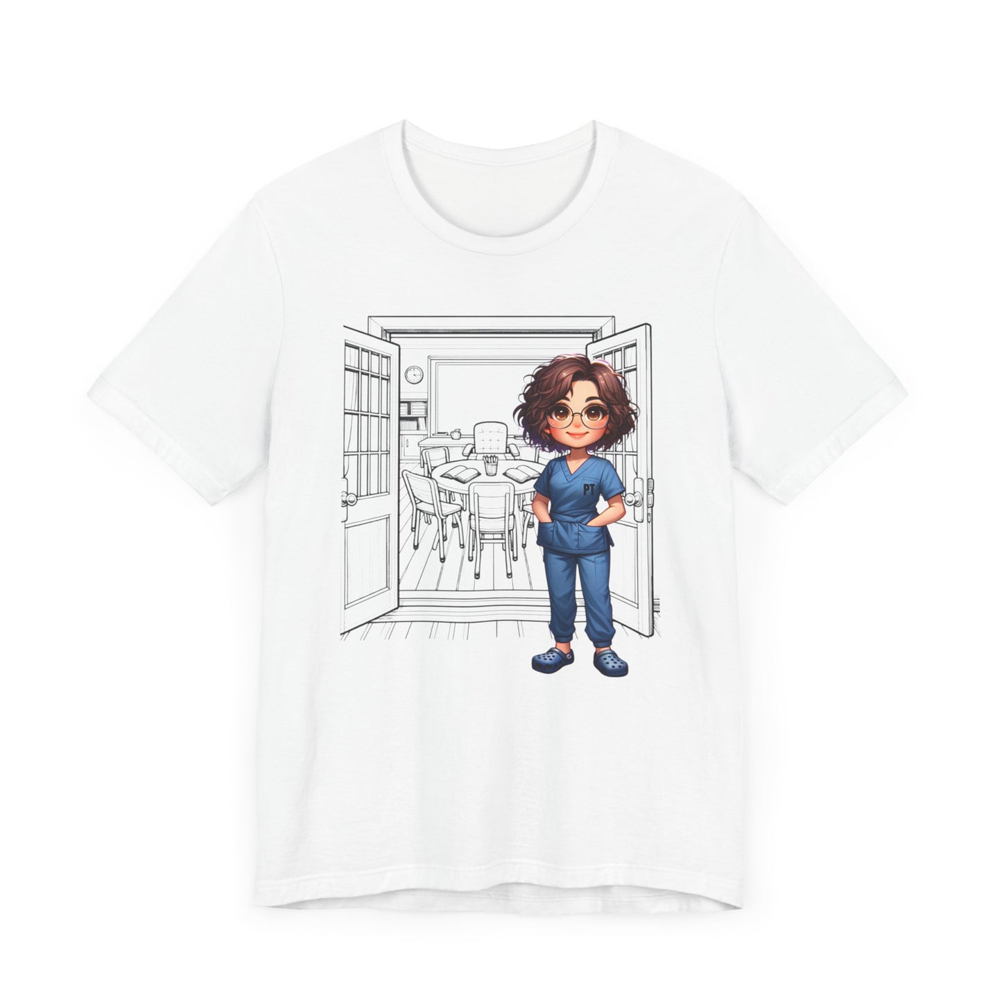 PT Caricature-school, (brown hair, glasses) Jersey Short Sleeve Tee