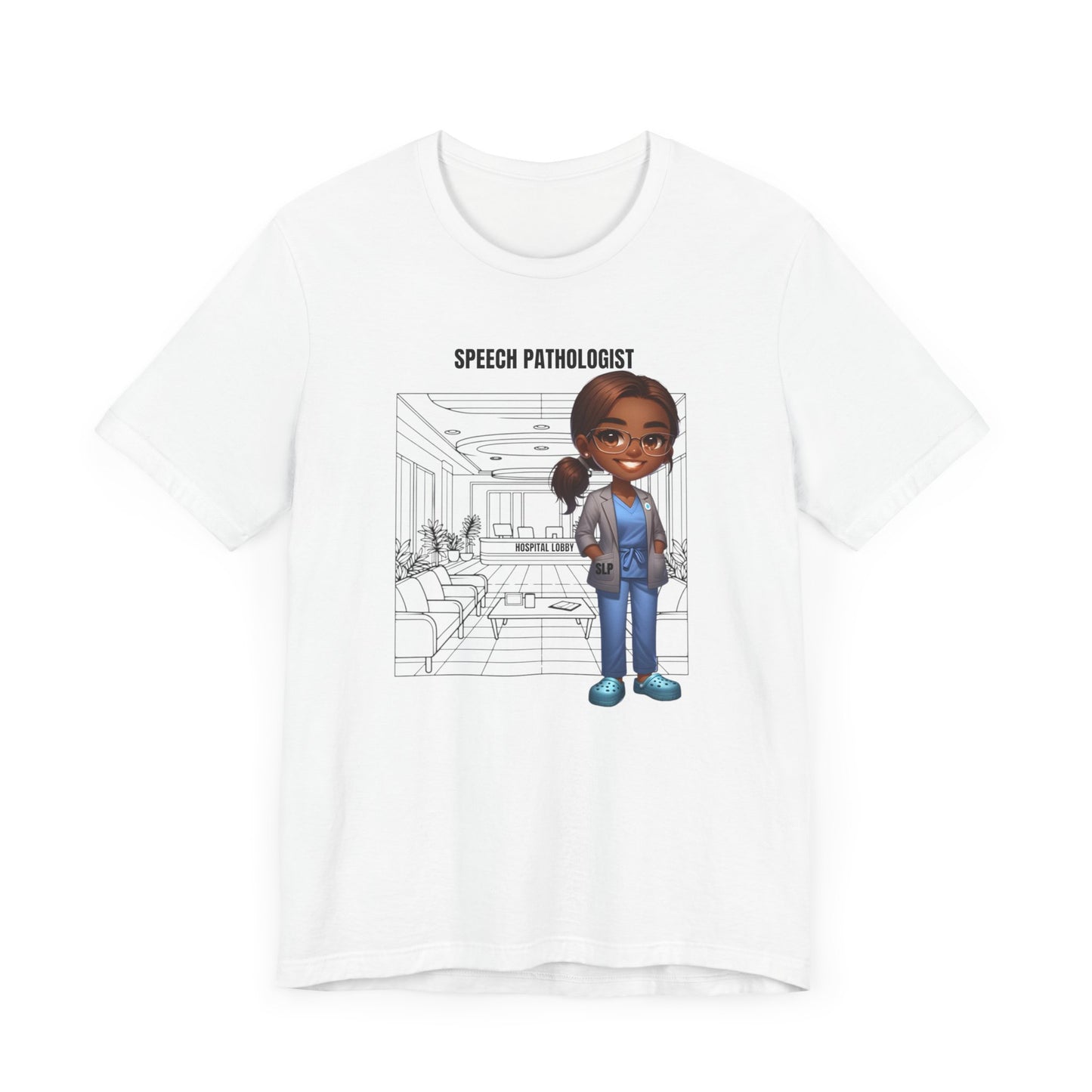 Speech Pathologist-Hospital Caricature (BL/brown hair) Jersey Short Sleeve Tee