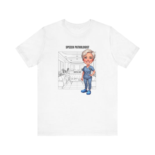 Speech Pathologist Caricature-Hospital (pixie hairstyle) Jersey Short Sleeve Tee