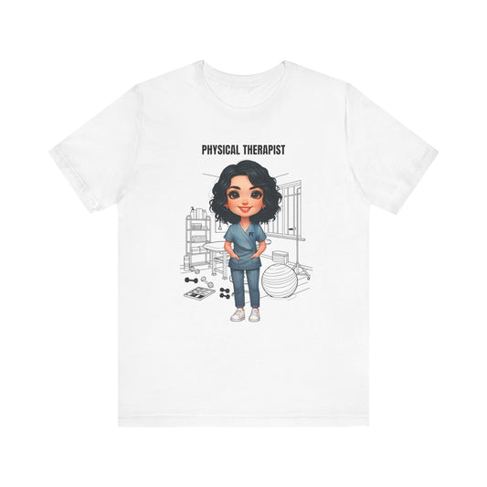 Physical Therapist Caricature-clinic, rehab ctr. etc., (black hair) Jersey Short Sleeve Tee