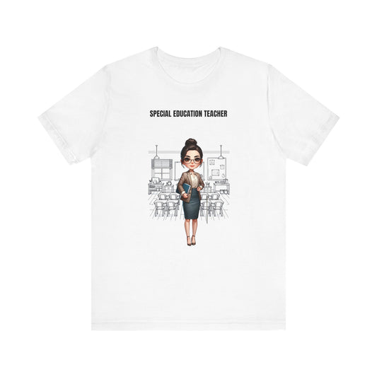 SPED (Special Education Teacher), black hair, glasses, Jersey Short Sleeve Tee