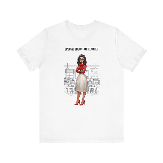 SPED (Special Education Teacher), black hair, glasses, Jersey Short Sleeve Tee