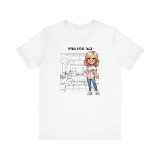 Speech Pathologist Caricature-Hospital (blonde hair/glasses) Jersey Short Sleeve Tee