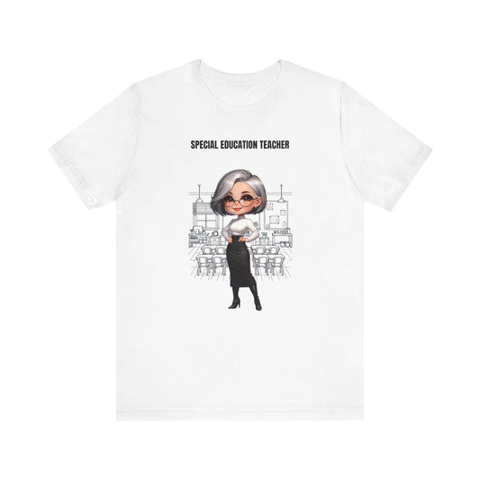 SPED (Special Education Teacher), gray hair, glasses Jersey Short Sleeve Tee