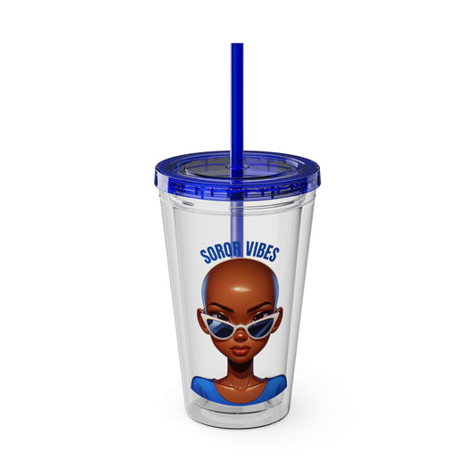 Soror Vibes b/w Sunsplash Tumbler with Straw, 16oz