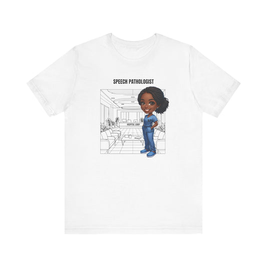 Speech Pathologist Caricature-Hospital (BL/braids) Jersey Short Sleeve Tee